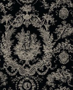 an intricately designed black and white wallpaper