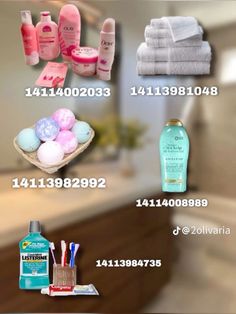 several different types of personal care products displayed on a table with the names of each product