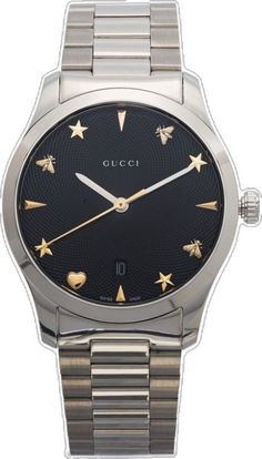 Gucci Designer Watch With Date Indicator, Designer Watches With Polished Finish, Designer Watches With Polished Finish And Round Dial, Elegant Gucci Watch With Date Indicator, Gucci Timeless Automatic Watch, Modern Gucci Watch With Polished Finish, Gucci Watches With Subdials For Gift, Gucci Watch With Date Indicator And Round Dial, Gucci Watches With Metal Dial