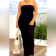 Nwt Free People Black Size L Tube Top Maxi Dress Casual Black Strapless Midi Dress, Black Strapless Maxi Dress For Day Out, Strapless Black Maxi Dress For Day Out, Casual Strapless Maxi Dress For Night Out, Tube Top Maxi Dress, Maxi Tube Dress, Tube Dress, Free People Black, Free People Dresses