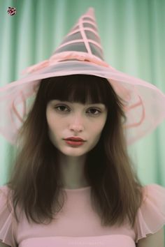 a woman wearing a pink hat and dress