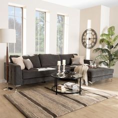 Agnew Contemporary Grey Microfiber Right Facing Sectional Sofa FredCo Light Brown Couch, Beige Sofa Living Room, Grey Sofa Living Room, Brown Sectional, Plush Furniture, Grey Sectional Sofa, Leather Sofa Living Room, Modern Sofa Set, Beige Living Rooms