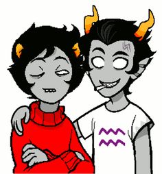 two people with horns on their heads and one is holding the other's arm