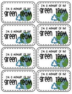 four green labels with the words i'm a member of the green team