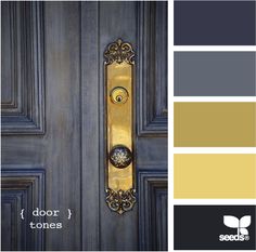 the color scheme for an exterior door with different colors and finishes, including yellow, gray, black, and white