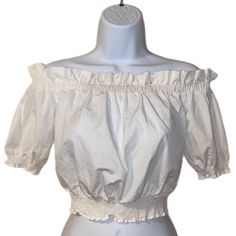 White Ruffled Crop Top, Super Cute With High Waisted Bottoms. Semi See Through, Image For Example. Great Condition, Never Worn. Nwt White Feminine Peasant Top With Ruffles, White Ruffled Peasant Top For Brunch, White Off-shoulder Smocked Top For Spring, Fitted White Peasant Top With Ruffles, Fitted Peasant Top With Ruffles, Fitted Cotton Peasant Top With Ruffles, Fitted Peasant Smocked Top With Ruffles, Fitted Ruffle Peasant Top, Chic Fitted White Peasant Top