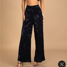 Purchased From Lulus And Never Ended Up Wearing Them. Super Flattering And Perfect For A Party Or Concert! Sequins Pants For Night Out In Summer, Sequin High-waisted Wide Leg Pants For Night Out, Spring Sequined Bottoms For Night Out, Summer Straight Pants With Sequins, Glamorous High Waist Bottoms For Going Out, High Waist Sequin Wide Leg Pants For Night Out, High Waist Wide Leg Sequin Pants For Night Out, Chic Sequined Wide Leg Pants For Night Out, Black Sequined Straight Leg Pants