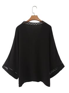 Women Clothing Shirt V neck Hollow Out Cutout Lace Shirt - Black,M Solid Color V-neck Shirt For Beach, Black V-neck Blouse For Vacation, Solid Color V-neck Beach Tops, Solid V-neck Tops For Beach, Solid V-neck Beach Top, Solid V-neck Tops For The Beach, Solid Tops For Fall Vacation, Solid Top For Fall Vacation, V-neck Top For The Beach