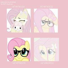 four different pictures of pinkie pies with their faces in the same photo, one has