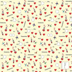 seamless pattern with chemical symbols and hearts on a light yellow background stock photo 519782