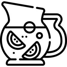 a black and white line drawing of a pitcher with watermelon slices in it