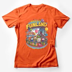 Colorful Funland Cartoon Theme Park T-Shirt, Unisex Graphic Tee, Amusement Park Design, Casual Wear, Gift for Theme Park Lovers Female T-Shirt Custom graphic T-Shirt.Customize your color Playful Short Sleeve Top For Fan Merchandise, Themed Cartoon Print Crew Neck T-shirt, Themed Short Sleeve T-shirt With Cartoon Print, Themed Cotton T-shirt With Letter Print, Themed Pre-shrunk Short Sleeve T-shirt, Themed Cotton Crew Neck T-shirt, Themed Pre-shrunk Cotton T-shirt, Cotton Graphic Print Tops For Theme Park, Themed Short Sleeve Pre-shrunk T-shirt