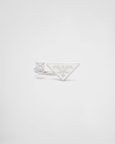 White/Crystal Prada Symbole ring | PRADA Prada Jewelry, Dream Wishlist, Hot Jewelry, Classy Jewelry, Style Punk, Ring Women, 925 Silver Jewelry, White Crystal, Girly Jewelry