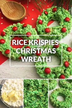 rice krispies christmas wreath with red and green sprinkles in the middle