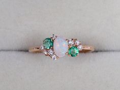 Green Opal Ring With Accent Stones For Wedding, Elegant Multi-stone Green Opal Ring, Fine Jewelry Green Opal Ring, Green Opal Ring For Anniversary, Elegant Green Opal Ring With Accent Stones, Anniversary Green Opal Ring, 14k Gold Opal Ring, Engagement Ring Emerald, Raw Diamond Rings