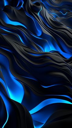 an abstract blue and black background with wavy lines