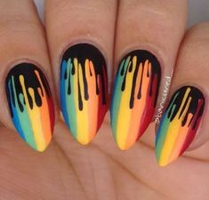 Rainbow Nail Art, Rainbow Nail, Halloween Acrylic Nails, Colorful Nail, Drip Nails, Grunge Nails