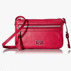 Fossil Dawson Mini Crossbody Bag Real Red Color New With Tag And Never Been Used Comes With Dust Bag Genuine Leather Classic Fossil Red Key Charm Pebbled Leather Bag Featuring Logo Plaque At Front Front Has Large Zip Pocket Bag Has Zipper Closure And Has One Zip Pocket And Three Card Slots And Plenty Of Room For Essentials Great For Everyday Bag! Approximate Measurements 8.5” W X 6” H X 1.5” D Strap Drop 23” Pet And Smoke Free Home H80 Red Spring Bag With Zipper Closure, Mini Crossbody Bag, Pocket Bag, Mini Crossbody, Everyday Bag, Pebbled Leather, Red Color, Fossil, Card Slots