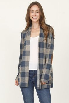 Checkered Elbow Patch Cardigan Made In: United States Expertly crafted from high-quality materials, this Checkered Elbow Patch Cardigan is proudly made in the United States. With attention to detail and top-notch materials, you can trust that this product is both stylish and durable. Perfect for anyone looking to elevate their wardrobe with a touch of sophistication. Casual Plaid Cardigan For Layering, Plaid Cotton Sweater For Fall, Winter Plaid Cotton Cardigan, Cotton Open Front Cardigan For Fall, Chic Plaid Long Sleeve Cardigan, Chic Plaid Cardigan With Long Sleeves, Cotton Open Front Tops For Fall, Cotton Open Front Top For Fall, Open Front Cotton Top For Fall