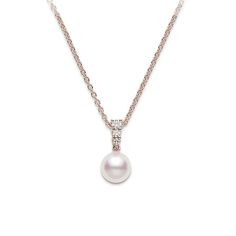 One Akoya Cultured Pearl Pendant Crafted From 18 Karat Rose Gold. This Pendant Features A 8mm A+ Pearl, With Three = 0.12Tw Round Brilliant Cut Diamonds. This Pendant Measures 8mm By 8mm And Includes A Matching 18in Chain. Pearl Is The Birth Stone ForJune. Luxury Gift Akoya Pearl Diamond Necklace, Luxury Diamond Necklace With Pearl Pendant For Women, Luxury White Round Pendant Pearl Necklace, Luxury Pearl Pendant Fine Jewelry Earrings, Luxury Pearl Pendant Jewelry For Anniversary, Luxury Pearl Drop Round Pendant Necklace, Luxury Fine Jewelry Pearl Pendant, Luxury Akoya Pearl Diamond Necklace With Pearl Pendant, Luxury Diamond Pendant Necklace With Pearl