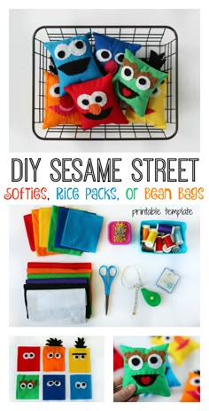 diy sesame street softies, rice packs or bean bags are great for kids to make