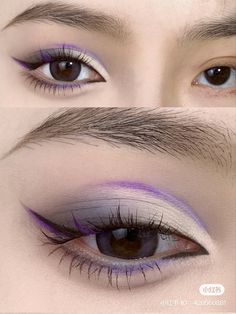 Doujin Makeup Trend, Gyaru Makeup, Beginners Eye Makeup, Purple Eye Makeup, Cute Eye Makeup, Makeup Artist Tips, Glitter Eye Makeup, Purple Makeup, Ethereal Makeup