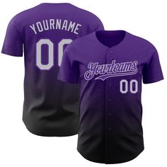 a purple baseball jersey with the name and number on it, that says yourname