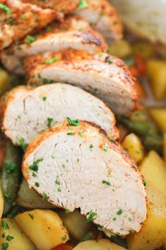 some meat and potatoes in a white bowl