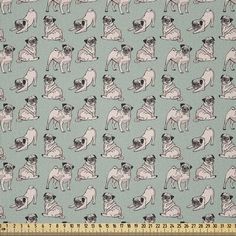 a pug pattern on a light blue background