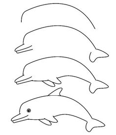 three dolphins swimming in the ocean coloring page