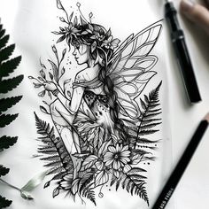 Fairy Tattoo Flash Collection Herb Garden Tattoo, Enchanted Forest Tattoo Fairies, Dandelion Fairy Tattoo, Fairie Tattoo, Fairy Tattoos For Women, Forest Fairy Tattoo, Dark Fairy Tattoo, Fairy Garden Tattoo