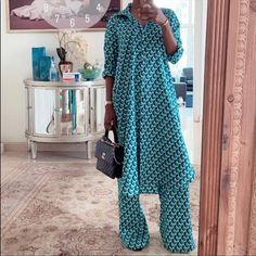 Zara Geometric Print Shirt Dress And Pants Set