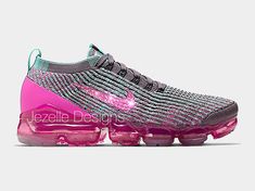 Custom 100% Authentic Bling Women's Air VaporMax Flyknit 3 🌟 SHIPS FREE! 🌟 ★ Color:  Gunsmoke/Blk/Fuchsia (pics 1, 2) BLING OPTIONS: 💎 Outer 2 sides swoosh logos: Approx. 100 Crystals per logo.  💎All 4 logos (inner 2 + outer 2) = About 400 crystals 💎Heels: Approx. 300 crystals per heel *Both heels = About 600 crystals 💎Heels + ALL 4 swoosh logos ➤ 1,000+ Crystals ★ Six different sizes of these Ultra-Premium Crystals are personally hand placed and glued carefully and precisely with the strongest adhesive on the market.  Our placement and precision are the hallmarks of our quality.  These brilliant crystals SHINE like Diamonds!  💎 Bling Color: Clear/Diamond (shown in IMAGE 2 above), Purple, Jet black, AB -aurora boreale, Bright Pink (shown in pic 1 above), Light Pink, Silver... *Many Bling Nike Shoes, Swarovski Nike, Nike Air Vapormax Flyknit 3, Nike Vapormax Flyknit, Nike Air Vapormax Flyknit, Vapormax Flyknit, Nike Swoosh Logo, Crystal Heels, Air Vapormax