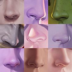 six different colored images of faces and noses