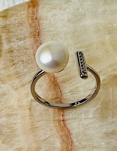 This Women's open ring made from real Freshwater Pearl,Cubic Zirconia,Sterling Silver 925.Open Ring,6-8size Class Rings, Open Ring, Silver 925, Class Ring, Fresh Water, Freshwater Pearls, Cubic Zirconia, Jewelry Rings, Handmade Items