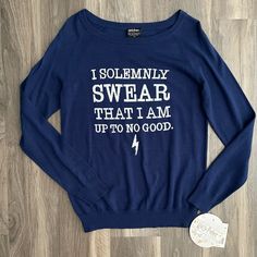 Super Cute Harry Potter Crewneck Sweater New With Tags. “I Solemnly Swear I Am Up To No Good” (1) Book Harry Potter, Cute Harry Potter, Crewneck Sweaters, Crewneck Sweater, Christmas List, Crew Neck Sweater, Harry Potter, Sweaters For Women, Super Cute