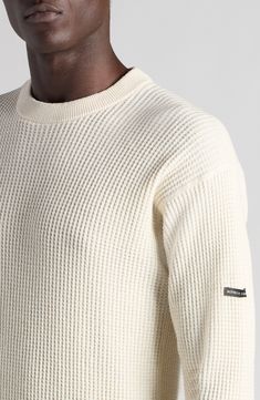 An embroidered label marks one sleeve of this hemp-and-cotton waffle-knit sweater that moves the crewneck's reinforced 'V' to the back for signature branding. 26" length (size large) Crewneck Long sleeves Ribbed cuffs and hem 55% hemp, 45% cotton Dry clean Made in Italy Designer Clothing Aesthetic Wardrobe, Waffle Knit Shirt, Embroidered Labels, Waffle Knit Sweater, Winter Aesthetic, Knit Crewneck, Knit Shirt, Crewneck Sweater, Waffle Knit