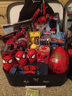 an open suitcase filled with toys and other items