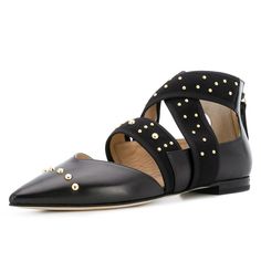 Chic Pointy Toe Design: Elevate your style with a sophisticated pointy toe silhouette, adding a touch of elegance to any outfit. Comfortable Cross Strap: Enjoy a secure and comfortable fit with the stylish crisscross strap that ensures stability and support. Studded Embellishments: Edgy studs add a fashionable flair, combining comfort with a trendy, standout look. Versatile Black Hue: Classic black color, versatile and perfect for pairing with various wardrobe choices, from casual to formal. Durable Construction: Quality craftsmanship ensures lasting wear, making these flats a reliable and enduring footwear choice. Heel height: FlatColor: BlackHandcraftedUS sizing. Fits true to size. These Black Pointy Toe Comfortable Flats feature a chic pointy toe design, cross strap for a secure fit, an