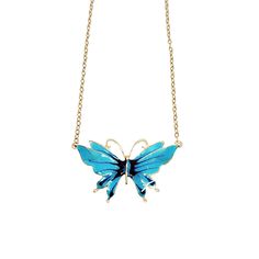 Hi! It is the 80's calling and they have big and bold jewelry for you. This butterfly pendant incorporates two colors of blue to complement the gold. The chain is 18" in length and is 24K gold plated. Elegant Blue Necklace With Butterfly Charm, Elegant Blue Butterfly Charm Necklace, Elegant Blue Butterfly Necklace With Charm, Blue Butterfly Charm Jewelry For Party, Blue Butterfly Jewelry For Party, Blue Butterfly Necklace For Gift, Blue Butterfly Necklace For Gifts, Handmade Blue Butterfly Necklace, Blue Butterfly Necklace