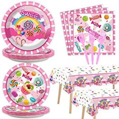 Amazon.com : candyland party decorations Donut Table, Pink Table Decorations, Sweet Birthday Party, Christmas Candyland, Easter Tableware, Easter Tablecloth, Easter Napkins, Bunny Party