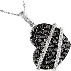 Royal Luxe 14K White Gold Heart Pendant with Black and White Diamonds Luxury Black Diamond Necklace With Accents, Black Diamond Heart-shaped Jewelry, Luxury Black Necklace With Brilliant Cut, Black Heart-shaped Diamond Jewelry, Black Diamond Jewelry For Valentine's Day, Black Heart-shaped Jewelry For Anniversary, Valentine's Day Black Diamond Jewelry, Black Double Heart Jewelry For Anniversary, Black Pendant Jewelry With Diamond Accents