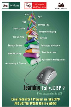 a computer mouse sitting on top of a pile of books with the words learning taly erp 9