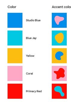 an image of different colors and shapes for the same color scheme, including red, blue, yellow, pink, green