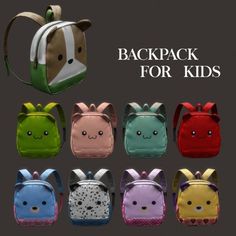 the back pack for kids is designed to look like an animal head and features many different colors