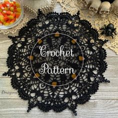 a black doily with the words crochet pattern on it