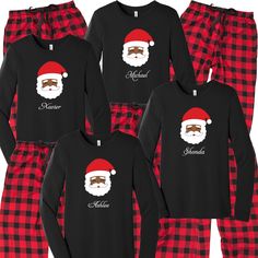 ORDER TODAY TO AVOID THE RUSH! BLACK SANTA MATCHING FAMILY PAJAMAS 'Tis the season to be jolly! Outfit the whole family in our Black Santa Pajamas...new for 2022 Style! Nothing says Christmas like matching family pajamas. This festive Santa Claus flannel set comes with a luxe 100% cotton jammie t-shirt in black with matching red buffalo flannel pajama bottoms. Put the family to bed in their Christmas pjs and let them rip open those packages Christmas morning. Your options are endless. This cozy Black Santa Pajamas, Black Winter Holiday Sleepwear, Black Holiday Sleepwear For Winter, Black Long Sleeve Christmas Sets, Black Cotton Sleepwear For Winter, Black Winter Sleepwear For Pajama Party, Black Loungewear Sets For Winter, Black Christmas Holiday Sleepwear, Black Christmas Sleepwear