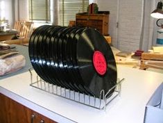 an old record sitting on top of a kitchen counter