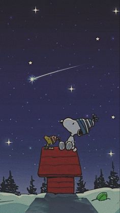 a cartoon dog is looking at the stars in the sky