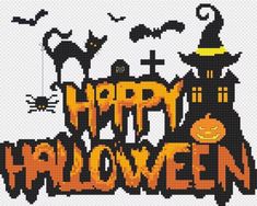 a cross stitch pattern with the words happy halloween